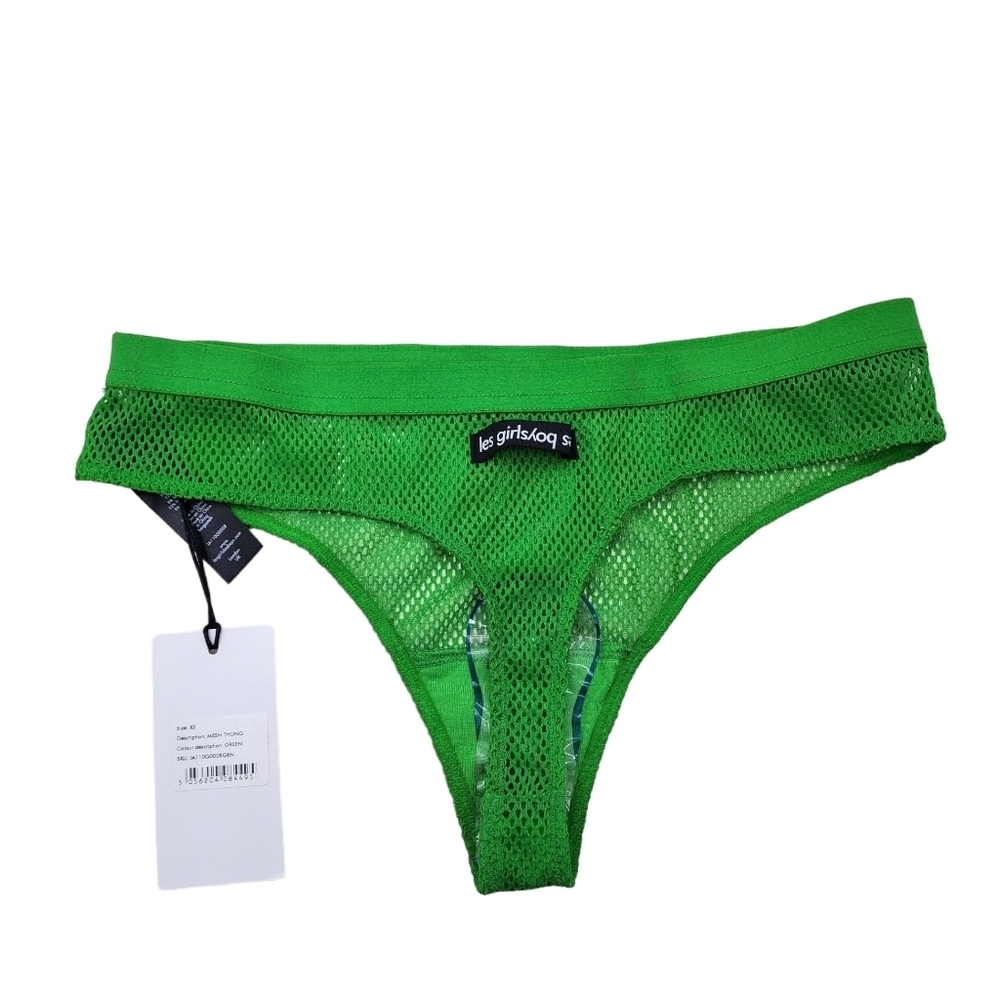 Les Girls Les Boys Women's Green Sheer Mesh Thong - XS